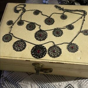 Intricate Black and Red Filigree Necklace